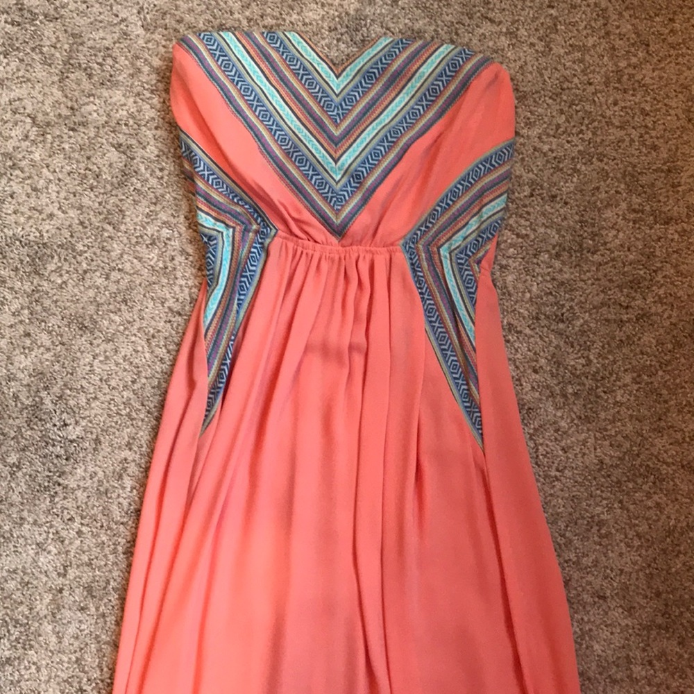 Coral Aztec design maxi dress